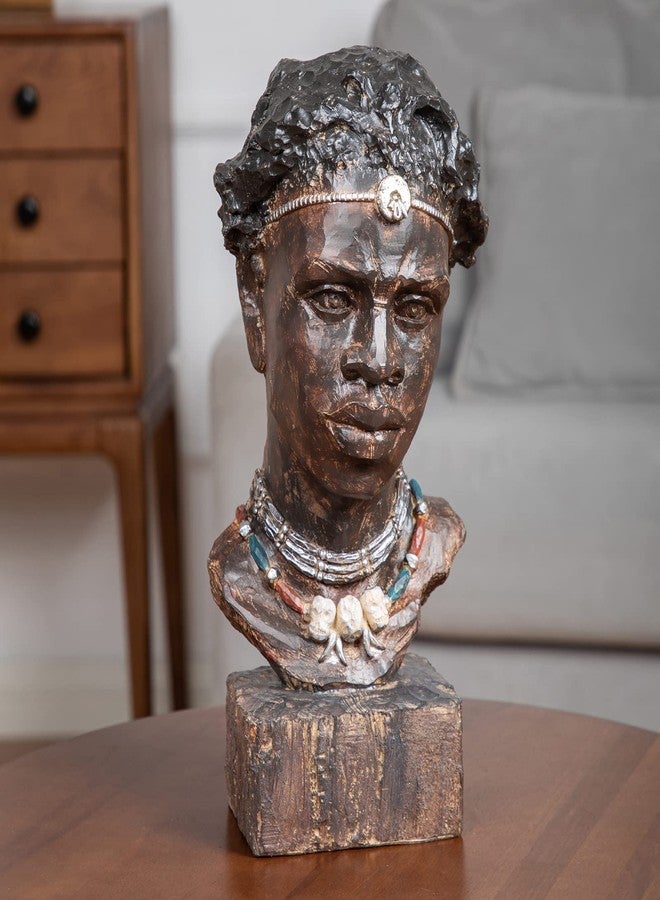 Leekung African Statues and Sculptures for Home Decor,African Figurines Head Statue Decorations for Home,African Art Sculptures Man Statue Decor for Living Room Woodstone Color - Image 5